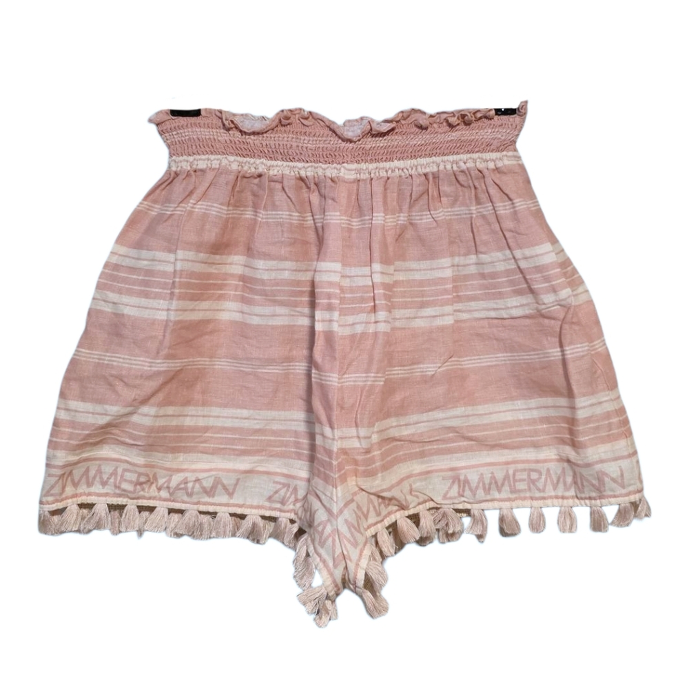 Zimmermann Smocked Waist Linen Shorts in Pink/White Size 10